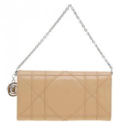 Pre Owned Dior Beige Cannage Leather Wallet on Chain