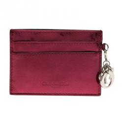 مملوكة مسبقًا Dior Red Metallic Cannage Leather Lady Dior Card Holder