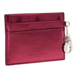 مملوكة مسبقًا Dior Red Metallic Cannage Leather Lady Dior Card Holder