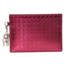 مملوكة مسبقًا Dior Red Metallic Cannage Leather Lady Dior Card Holder