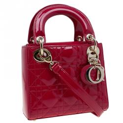 مملوكة مسبقًا حقيبة يد ديور ليدي ديور ميني جلد لامعة حمراء