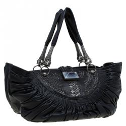 Pre Owned حقيبة ديور بليس بطيات زينة جلد سوداء