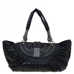 Pre Owned حقيبة ديور بليس بطيات زينة جلد سوداء