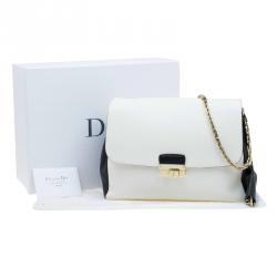 مملوكة مسبقًا حقيبة كتف ديور ديورلينغ كبيرة جلد سوداء/ بيج