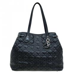 Pre Owned Dior Black Coated Canvas Medium Panarea Shopper Tote