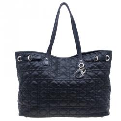 Pre Owned Dior Black Coated Canvas Cannage Quilted Large Panarea Tote