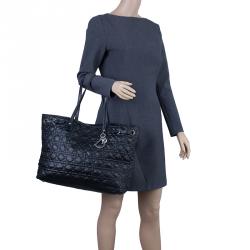 Pre Owned Dior Black Coated Canvas Cannage Quilted Large Panarea Tote
