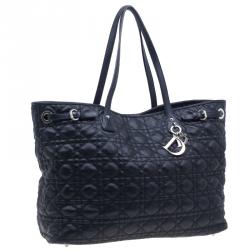 Pre Owned Dior Black Coated Canvas Cannage Quilted Large Panarea Tote