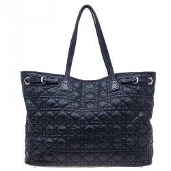Pre Owned Dior Black Coated Canvas Cannage Quilted Large Panarea Tote
