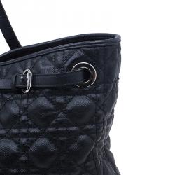 Pre Owned Dior Black Coated Canvas Cannage Quilted Large Panarea Tote
