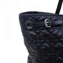 Pre Owned Dior Black Coated Canvas Cannage Quilted Large Panarea Tote