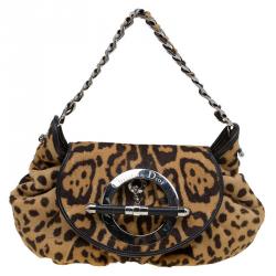 Dior Brown Leapard Print Pony Hair Jazz Club Shoulder Bag