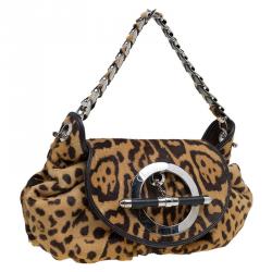 Dior Brown Leapard Print Pony Hair Jazz Club Shoulder Bag