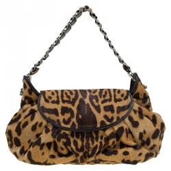 Dior Brown Leapard Print Pony Hair Jazz Club Shoulder Bag