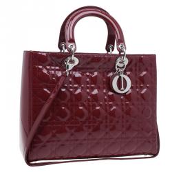 Pre Owned Dior Red Patent Leather Large Lady Dior Tote
