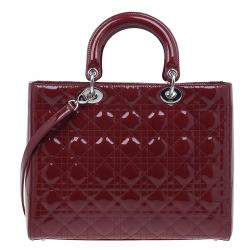 Pre Owned Dior Red Patent Leather Large Lady Dior Tote