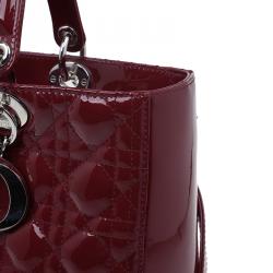 Pre Owned Dior Red Patent Leather Large Lady Dior Tote