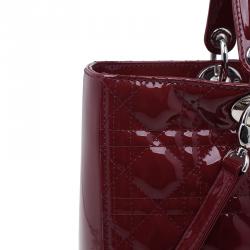 Pre Owned Dior Red Patent Leather Large Lady Dior Tote