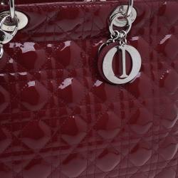 Pre Owned Dior Red Patent Leather Large Lady Dior Tote