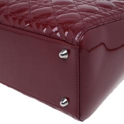 Pre Owned Dior Red Patent Leather Large Lady Dior Tote