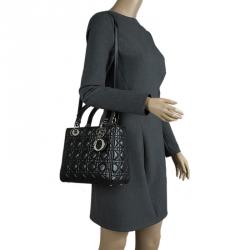 Pre Owned Dior Black Leather Medium Lady Dior Tote