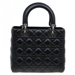 Pre Owned Dior Black Leather Medium Lady Dior Tote