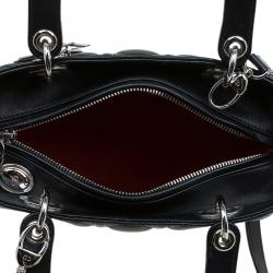 Pre Owned Dior Black Leather Medium Lady Dior Tote