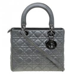 مملوكة مسبقًا حقيبة يد ديور ليدي ديور متوسطة ج لد رصاصية