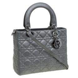 مملوكة مسبقًا حقيبة يد ديور ليدي ديور متوسطة جلد رصاصية