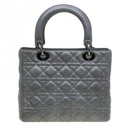 مملوكة مسبقًا حقيبة يد ديور ليدي ديور متوسطة جلد رصاصية