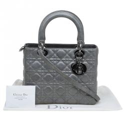 مملوكة مسبقًا حقيبة يد ديور ليدي ديور متوسطة جلد رصاصية