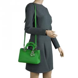 Pre Owned Dior Green Pebbled Leather Mini Diorissimo Tote