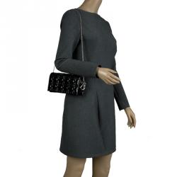 Pre Owned حقيبة كلاتش ديور ليدي ديور جلد لامعة مبطنة كاناج سوداء