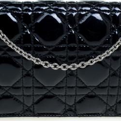 Pre Owned حقيبة كلاتش ديور ليدي ديور جلد لامعة مبطنة كاناج سوداء