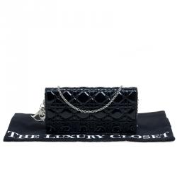 Pre Owned حقيبة كلاتش ديور ليدي ديور جلد لامعة مبطنة كاناج سوداء