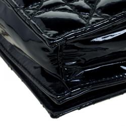 Pre Owned حقيبة كلاتش ديور ليدي ديور جلد لامعة مبطنة كاناج سوداء