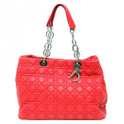 Pre Owned Dior Red Cannage Quilted Lambskin Dior Soft Shopping Tote