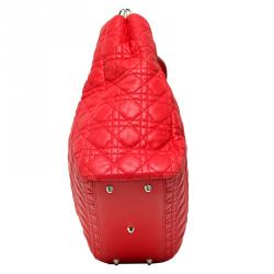 Pre Owned Dior Red Cannage Quilted Lambskin Dior Soft Shopping Tote