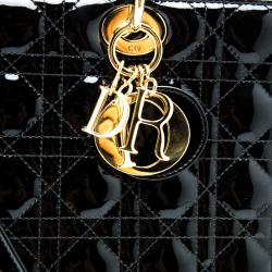 Pre Owned حقيبة يد ديور ليدي ديور كبيرة جلد لامعة سوداء