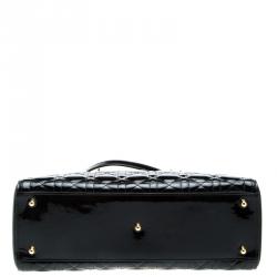 Pre Owned حقيبة يد ديور ليدي ديور كبيرة جلد لامعة سوداء