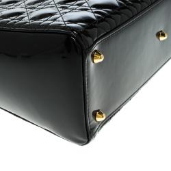 Pre Owned حقيبة يد ديور ليدي ديور كبيرة جلد لامعة سوداء