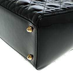 Pre Owned حقيبة يد ديور ليدي ديور كبيرة جلد لامعة سوداء