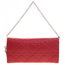 Pre Owned محفظة اون شين ديور جلد كاناج حمراء