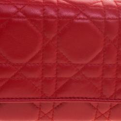 Pre Owned محفظة اون شين ديور جلد كاناج حمراء