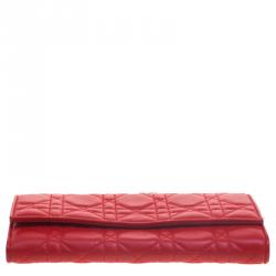 Pre Owned محفظة اون شين ديور جلد كاناج حمراء