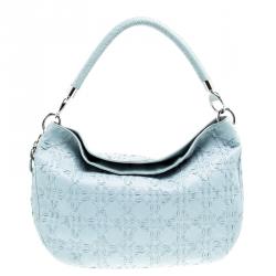 Pre Owned Dior Light Blue Cannage Woven Leather Vingate Charm Hobo