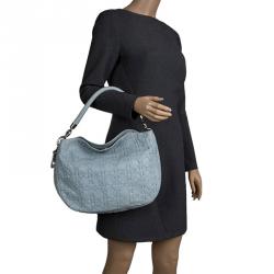 Pre Owned Dior Light Blue Cannage Woven Leather Vingate Charm Hobo