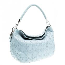 Pre Owned Dior Light Blue Cannage Woven Leather Vingate Charm Hobo