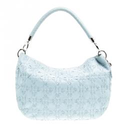 Pre Owned Dior Light Blue Cannage Woven Leather Vingate Charm Hobo