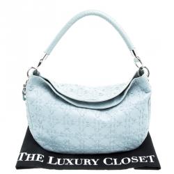 Pre Owned Dior Light Blue Cannage Woven Leather Vingate Charm Hobo